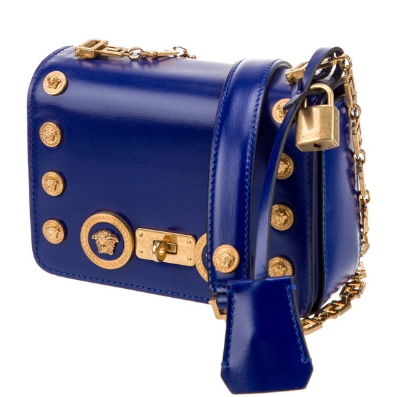 Versace Royal Blue Leather Medusa-Embellished Crossbody Bag with Gold Hardware - Picture 4 of 7